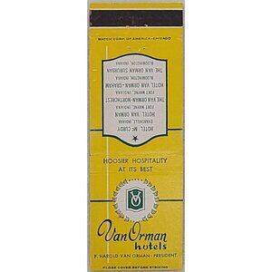 Matchbook Cover Van Orman Hotels Bloomington Fort Wayne Evansville IN Indiana